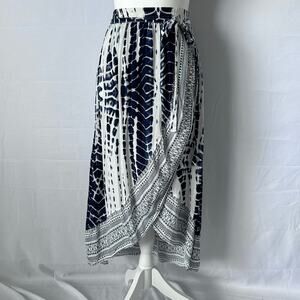 Spiaggia Dolce White Navy Boho Wrap Maxi Skirt Small Rayon